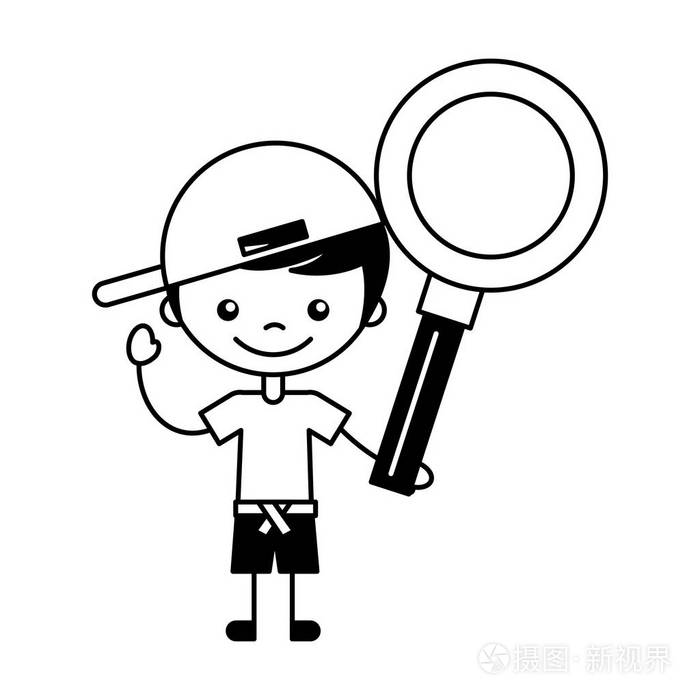 小男孩拿着放大镜矢量插图插画-正版商用图片14pi6q-摄图新视界