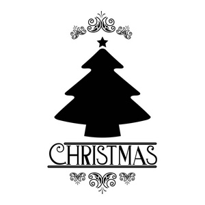 松树圣诞快乐装饰矢量图