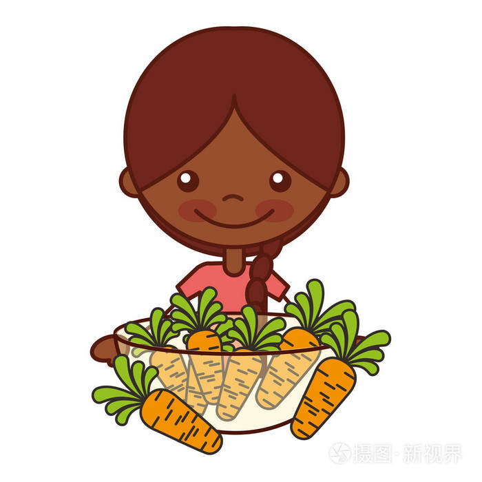 带胡萝卜的小女孩碗矢量插图