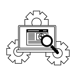 笔记本电脑文档报告齿轮搜索引擎优化矢量插图