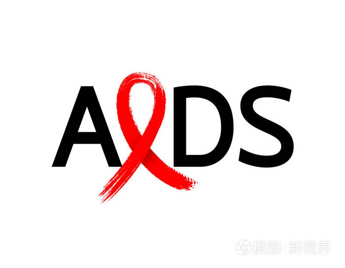 刷子风格的红色丝带辅助。世界艾滋病日。海报横幅T恤的辅助意识图标设计。白色背景上孤立的插图。