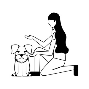 妇女与狗Schnauzer宠物矢量插图