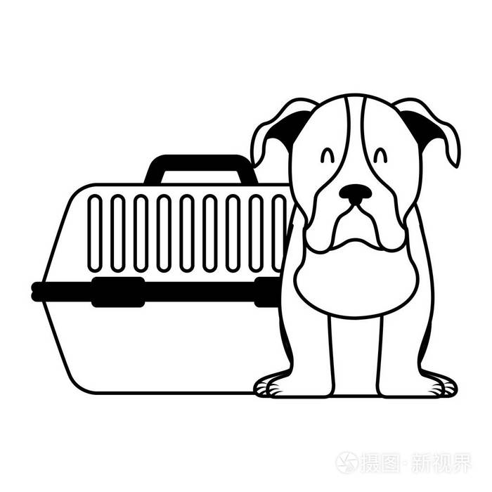 可爱的狗和宠物笼矢量插图插画-正版商用图片14pkrk-摄图新视界