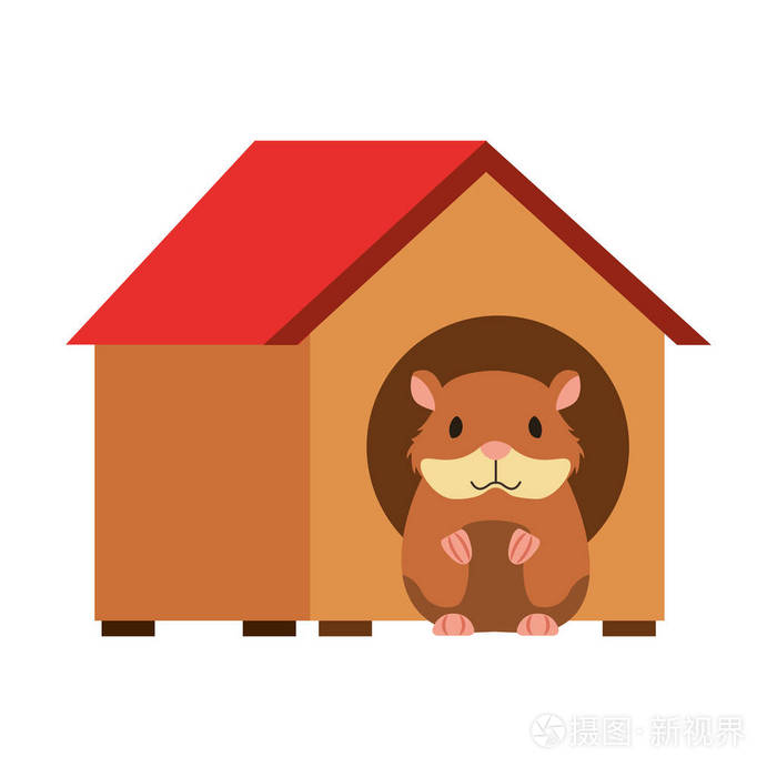 仓鼠宠物木屋矢量插图