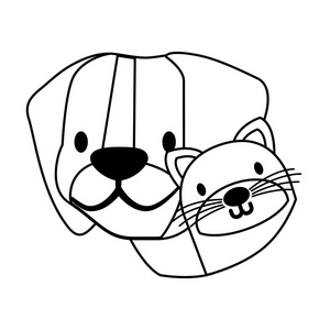 狗和猫宠物白色背景矢量插图