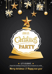 圣诞贺卡和派对邀请函的黑色背景。 新年快乐设计的矢量插图元素。