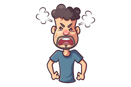 矢量卡通插图男子愤怒的表情.孤立在白色背景上.照片