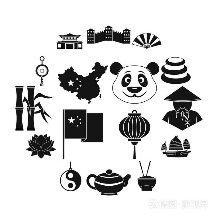 中国旅游符号图标集简单的样式