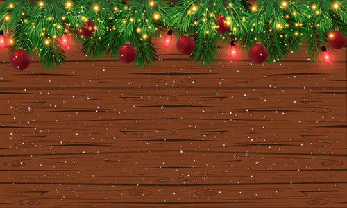  New Year design wooden background with Christmas lights garlan