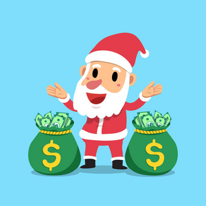 矢量卡通圣诞老人与钱袋设计。