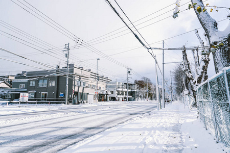 日本北海道札幌积雪的道路