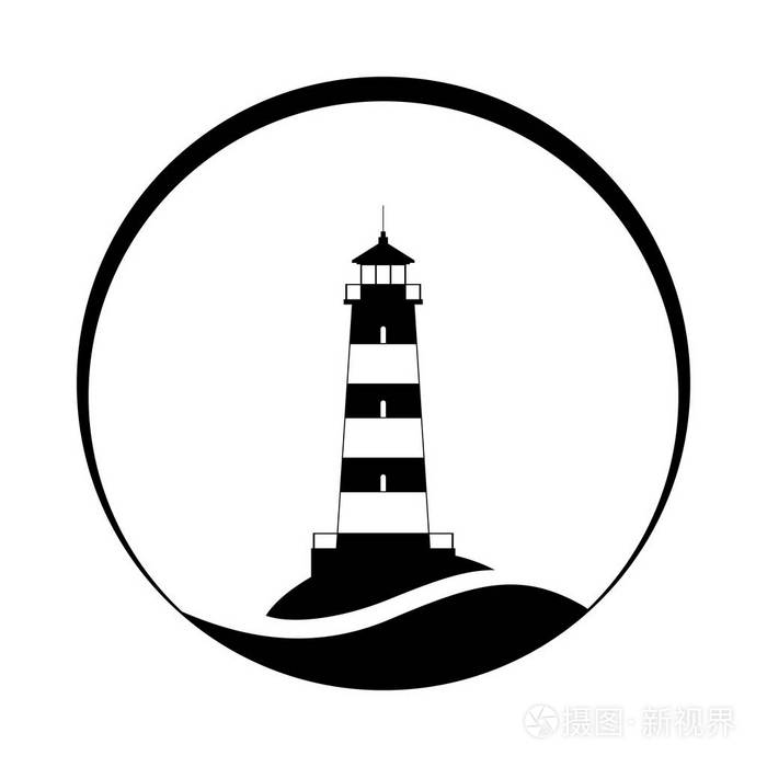 灯塔符号标志设计在白色背景上隔离的标志灯塔矢量图