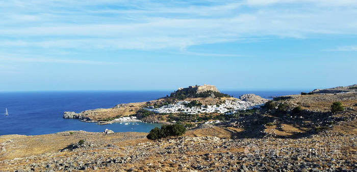 林多斯的景色。 罗德岛。 希腊。