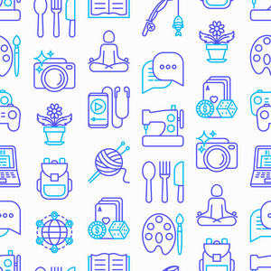 带有细线图标的爱好无缝图案一组设计和开发标志符号矢量图标宝莱坞