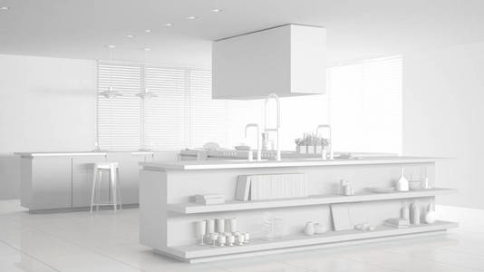 全白色项目简约专业现代厨房配件当代室内设计