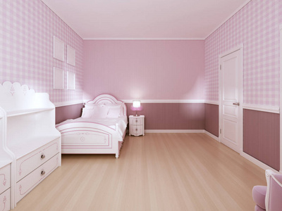 s room for girls in classic style in light pink colors and white