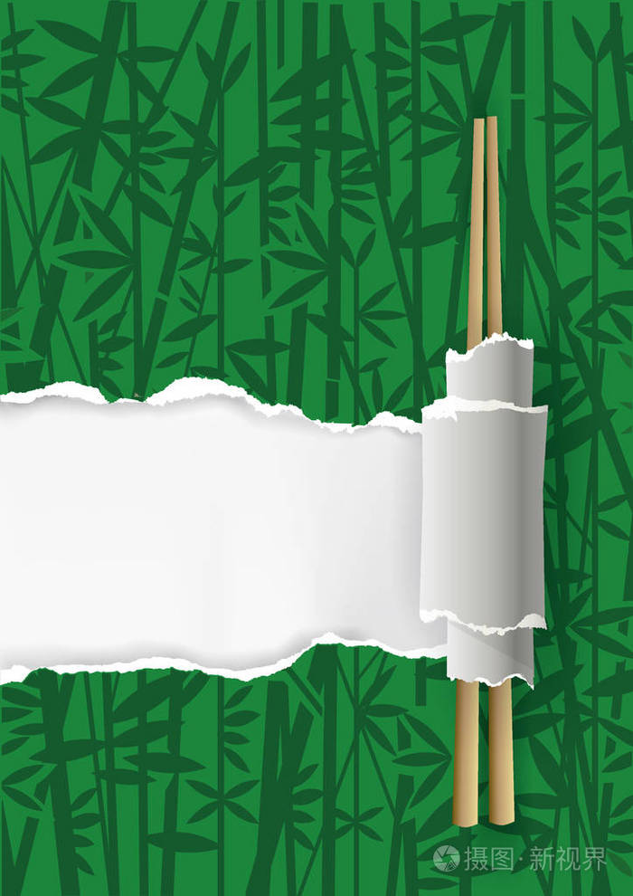 中餐厅菜单绿色背景配竹绿色浸纸竹动机和中国筷子放置您的文本或图像