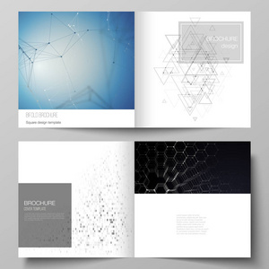 两个封面模板的可编辑布局的向量例证为正方形设计 bifold 小册子杂志传单小册子。技术科学未来概念抽象未来主义背景