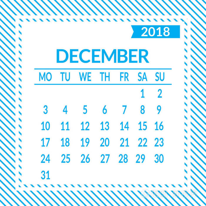 第十二页的集合. 日历2018模板. 一周从星期一开始. 矢量插图