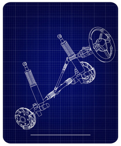 3d 模型的转向柱和汽车悬架在蓝色