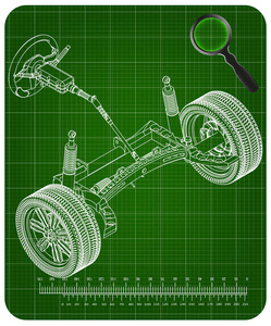 3d 车型的转向柱和汽车悬架上的绿色
