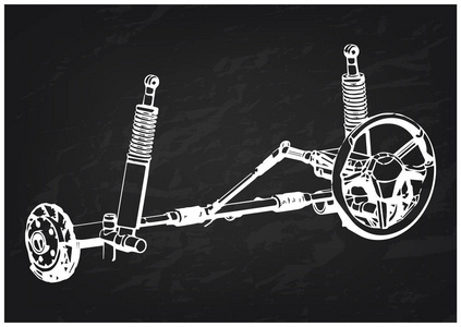 黑色背景下转向柱和汽车悬架的三维模型