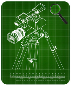 3d 模型三脚架和摄像机上的绿色