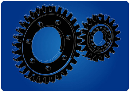3d 模型的齿轮在蓝色上