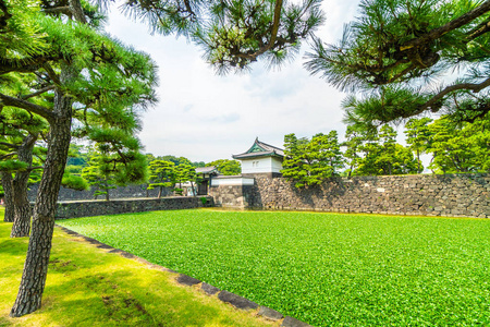 日本东京市有护城河和桥的美丽古建筑皇宫城堡