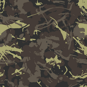 军事伪装纹理重复无缝。 军用服装的伪装图案。 绿色格朗格图案织物狩猎。 矢量图。
