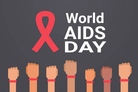 世界艾滋病日意识手与红色丝带标志医疗预防海报水平平