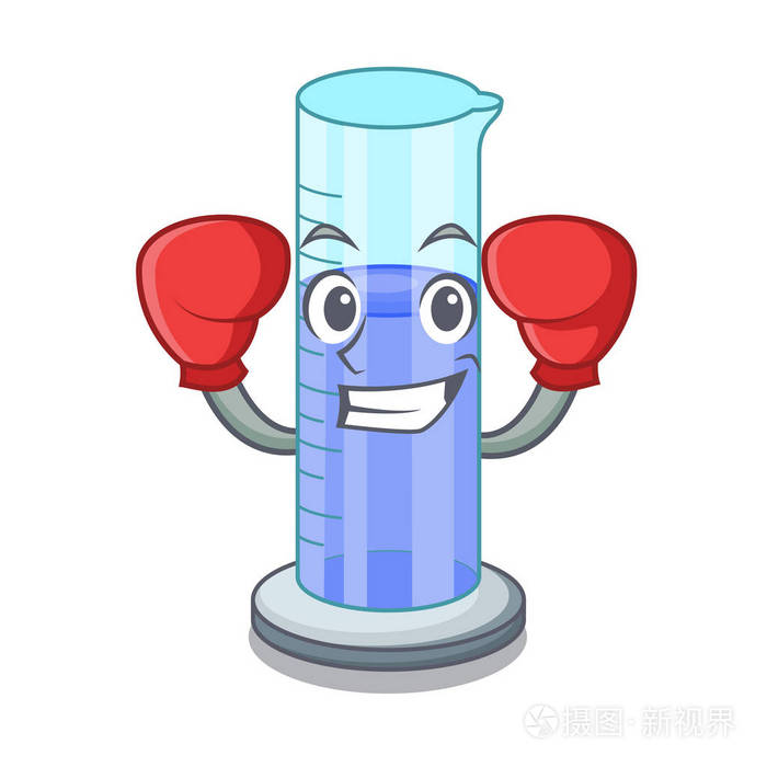 拳击刻度圆柱与吉祥物液体矢量插图