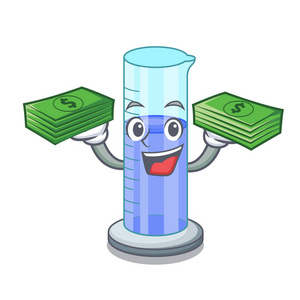 用钱毕业的形状圆柱与卡通矢量插图隔离照片