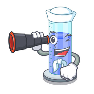 双眼分度圆柱的水手用卡通矢量插图隔离照片