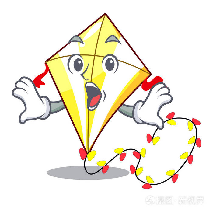 惊喜可爱的风筝在吉祥物矢量插图上飞翔