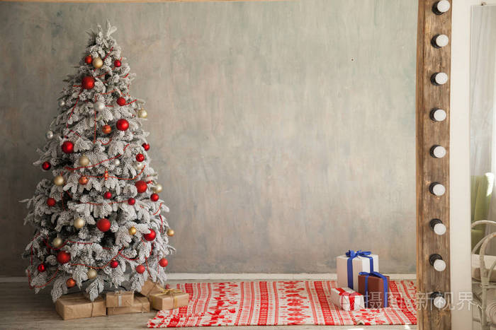 新年圣诞节家庭室内白色圣诞树灯闪烁寒假礼物