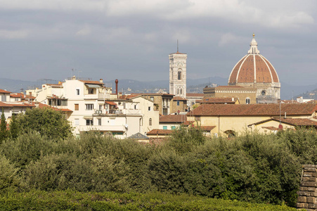 帕蒂宫的屋顶俯瞰圣玛丽亚教堂的穹顶。 意大利佛罗伦萨的吸引力。