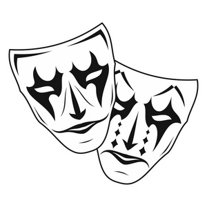 复古风格的小丑剧院面具的原始矢量插图 古典风格的喜剧和悲剧