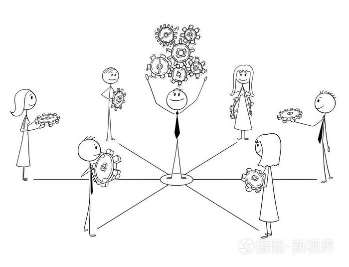 商业团队和领导者或团队合作的动画片