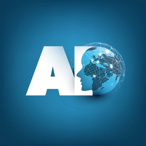 机器学习人工智能云计算和网络设计理念与地球网络网格和 ai 标签照片