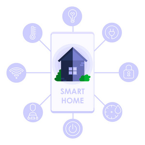 智能家居系统自动化信息图, 蓝色简单的建筑和图标集