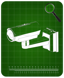 3d 模型的监控摄像头在绿色