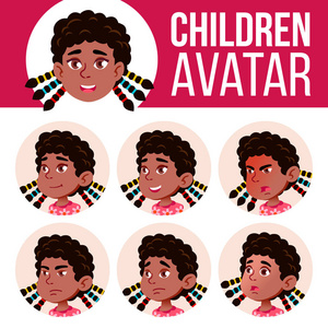 黑.非裔美国人小学.面部情绪.头, 图标.小, 小.休闲, 朋友.