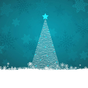 雪花背景下的小编圣诞树设计