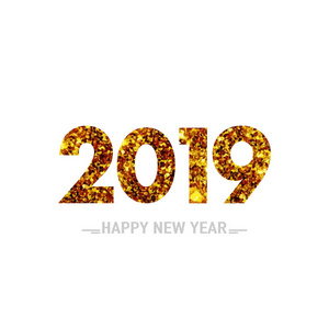 说明2019年新年快乐，金色贺卡设计模板，矢量