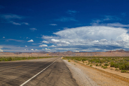 美国犹他州沙漠地区典型的美国长公路
