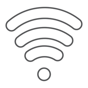 wifi 细线图标, 无线和通信, 互联网符号, 矢量图形, 在白色背景上的线性图案