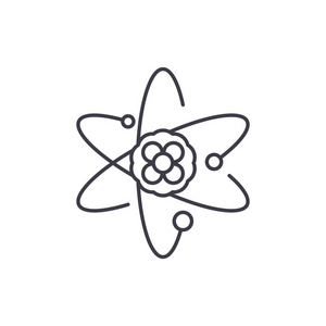 原子线图标概念。原子向量线性例证, 标志, 标志