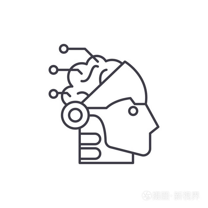 人工智能和机器人向量线性例证, 标志, 标志插画-正版商用图片14r8fg