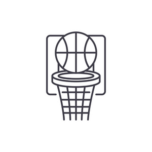 篮球打线图标的概念。篮球演奏向量线性例证, 标志, 标志